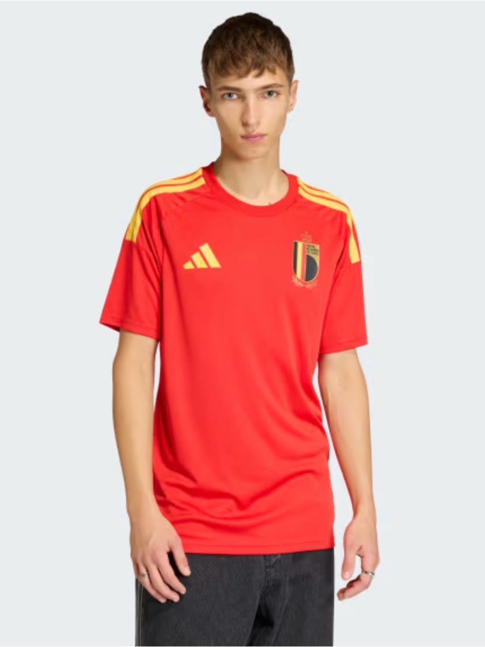 adidas Red Men's Belgium soccer Jersey with Yellow Stripes World Cup